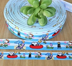 5/8, 7/8 1.5" (1 YD) Snoopy Grosgrain Ribbon Tubing Sailing Woodstock Lifeguard - Picture 1 of 1