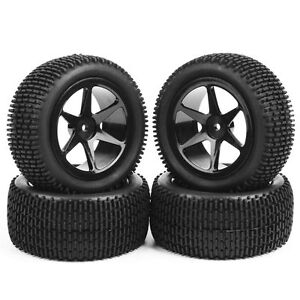 4Pcs 1/10 Scale RC Off-Road Buggy Car Front&Rear Tyres and Wheel Rims 12mm Hex