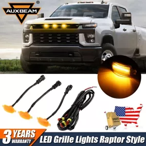 3pcs LED Grille Lights Raptor Style Amber Shell Kit For Chevy Silverado 1500 - Picture 1 of 12