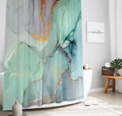 NUEVA Cortina de Ducha Abstracta Tela Gibelle, MUTI/Púrpura/Jade/Dorado-EXTRA LARGA Foto 1 de 4