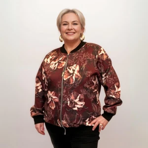 ROCKTHOSECURVES WOMENS LADIES WINE FLORAL ZIP UP BOMBER JACKET PLUS SIZE COAT - Picture 1 of 3
