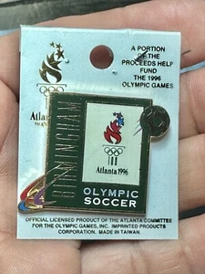 Vintage Gold Tone Olympic Atlanta/Birmingham 1996 Soccer Pin, On original Card - Picture 1 of 5