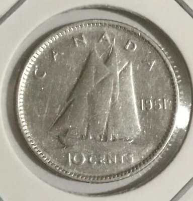 1951 Canada Ten Cent Silver ￼Dime￼ Coin King George￼ XF Mint Error Vintage￼ ￼ - Image 1 of 4
