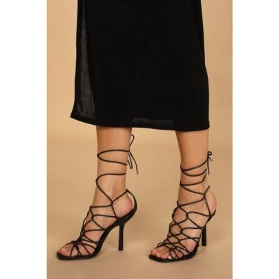 Sandalia de tacón alto con cordones SCHUTZ Heyde para mujer 8 cuero napa negro gladiador Foto 1 de 4