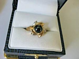 VINTAGE 10K 2-tone YELLOW GOLD RING with SAPPHIRE - Picture 1 of 5
