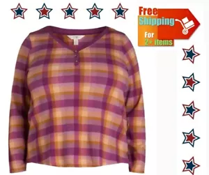 Terra & Sky Mujer Plus 3X 24W-26W Tejido Waffle Henley Buffalo Sombra/Ciruela Viva - Imagen 1 de 21