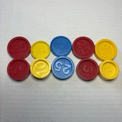 10 fichas de colección Coins para caja registradora Fisher-Price rojo amarillo azul 5 Foto 1 de 3