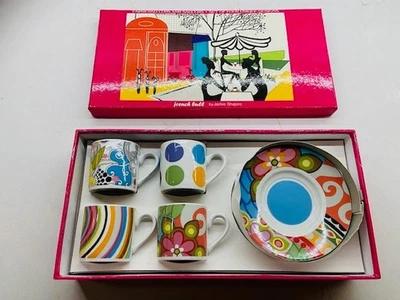Juego de 4 tazas de café espresso French Bull con platillos porcelana fina de Jackie Shapiro Foto 1 de 4