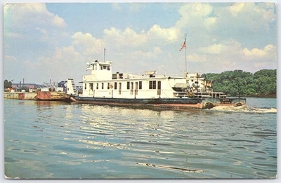 Towboat on Illinois River Vintage Postcard by Springer Burklund - Image 1 of 2