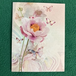 Leanin’ Tree Blank Note Card (Rose With Butterflies) - Picture 1 of 2