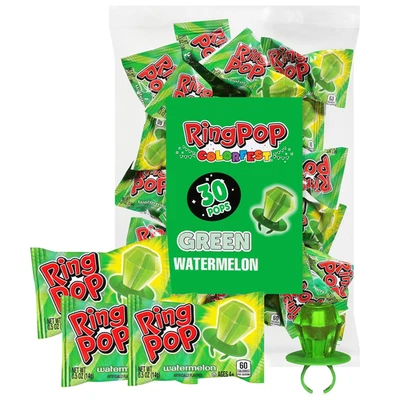 Green Christmas Candy Lollipops, 30 Ct Bulk Individually Wrapped in Green Waterm - Image 1 of 4