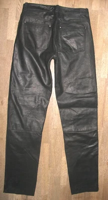 Pantalones de mezclilla/de cuero de motociclista largos de cuero para hombre en negro aprox. W30 / L36 Foto 1 de 4