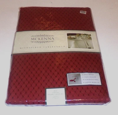 McKenna Microfiber Brick Red Round Oblong Tablecloth Size 70" x 52" Seats 4-6 - Image 1 of 4