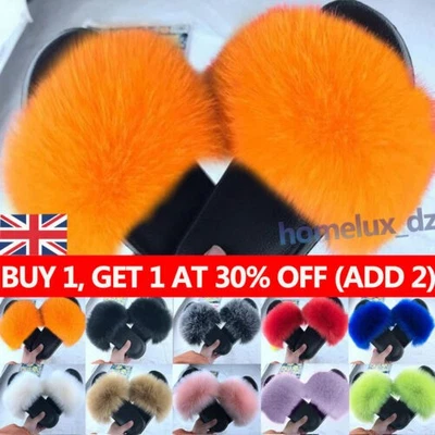 Womens Faux Fur Fluffy Flat Comfy Slippers Sandal Sliders Flip Flop Shoes Summer