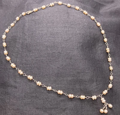 Collar de perlas de agua dulce genuino de plata de ley 925 envoltura de alambre 17,5 pulgadas Foto 1 de 4