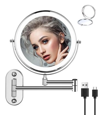 Specchio Cosmetico Con Ingrandimento, a LED Da Barba Da Parete Girevole a 360° p - Immagine 1 di 4