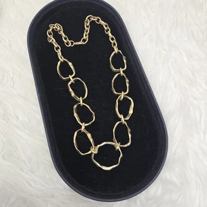 Bold Gold Tone Chunky Hammered Link Chain Necklace Unique Maximialism Maximilist - Picture 1 of 8