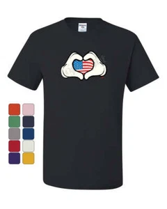 I Heart USA Cartoon Hands T-Shirt 4th of July Cute American Flag Tee Shirt - Picture 1 of 11
