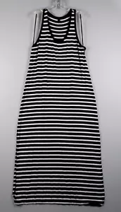 J Crew Womens XL Tank Maxi Shirt Dress Black Gray Stripe Scoop Neck Beach Resort - Picture 1 of 14