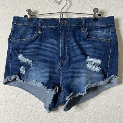 Pantalones Cortos para Mujer Charlotte Russe Demo Azul Cintura Alta Cintura Destruida 32” Talla 13 Foto 1 de 4