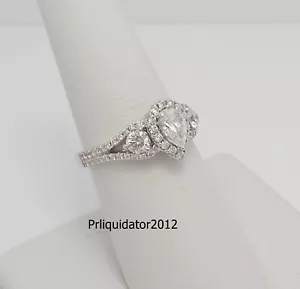 1.33CT Natural Pear Diamond Halo Engagement Wedding Bridal Ring 14K White Gold - Picture 1 of 13