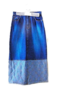Long Maxi Denim Jean Two-Tone Straight Pencil Skirt Sz Medium - Picture 1 of 5