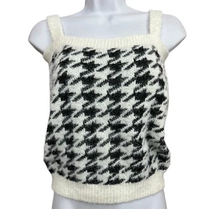 Willow & Wind Tank Top Sweater XS Black Ivory Houndstooth Soft Cami Furry Cozy - Picture 1 of 7