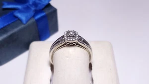 Estate .25ctw Natural Rd/Bg Diamond Halo split shank 10Kt WG Engagement Rg#22222 - Picture 1 of 6