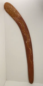 AUSTRALIAN ABORIGINAL WOODEN OCHRE PAINTED SNAKE DOTS CARVED HUNTING BOOMERANG - Picture 1 of 18