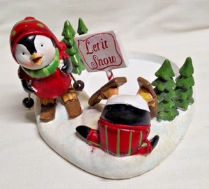 Yankee Candle Penguin jar holder Christmas skiing penguins for large candle - Picture 1 of 5