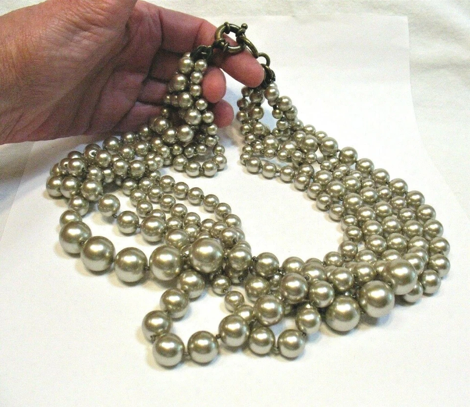 COLLAR DECLARACIÓN HAMACA PERLA IMITACIÓN 5 HEBRAS J CREW GRIS Firmado 21"-23" Foto 1 de 2