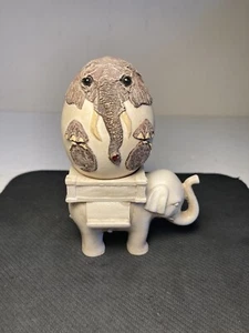 Bristar 1986 Elephant Egg Art Sculpture 2.5” & Lucky Elephant Candle Holder - Picture 1 of 9