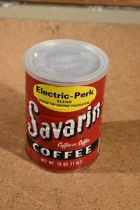 Vintage 1960s Savarin Coffee 1 Pound Tin Can FULL UNOPENED Electric-Perk Blend - Picture 1 of 8