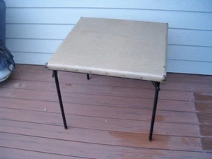 Vintage Model 7706 Samsonite Folding Card Table Wood Frame Patterned Top - Picture 1 of 12