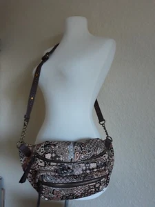 Brown Gray Tones Paisley Print Faux Leather Cross Body Pocket Purse New 13x8x3 - Picture 1 of 13