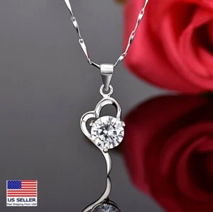 Fashion Women Girl 925 Sterling Silver Necklace Crystal Tassel Love Pendant Gift - Bild 1 von 6