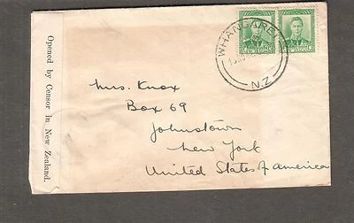 Nueva Zelanda Noviembre 1942 Segunda Guerra Mundial Censor Cubierta Caja 1623 Whangarei a EE. UU. Foto 1 de 2