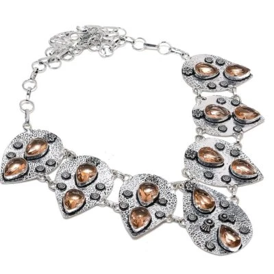 Collar de joyería vintage de plata de ley 925 con piedras preciosas de morganita facetadas 18" y611 Foto 1 de 4