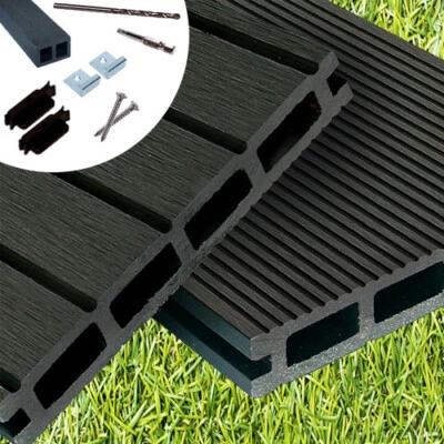WPC Terrassendielen Komplettbausatz Grau Komplettset Anthrazit Holz Diele 2,90 m - Bild 1 von 4