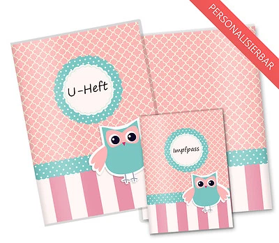 OLGS cuaderno en U funda y pasaporte de vacunación JUEGO búho cuaderno de examen funda personalizada