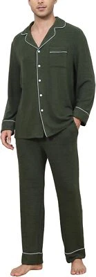Conjunto de pijama de manga larga con botones para hombre ropa de dormir suave con bolsillos S-2XL Foto 1 de 4