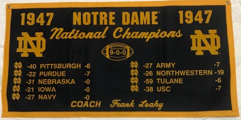 Notre Dame Fighting Irish Football NCAA 1947 National Championship Banner Cover