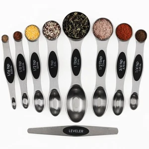 Magnetic Measuring Spoons Sets of 9 Stainless Steel Dual Sided Stackable Teas... - Picture 1 of 7