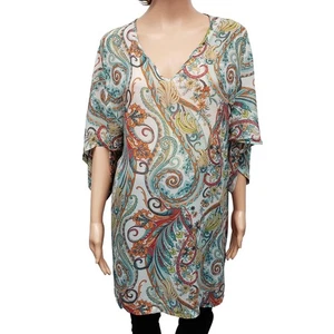 Lafayette 148 Silk Paisley Top Blouse Tunic Kaftan Oversized V-Neck Woman S - Picture 1 of 12