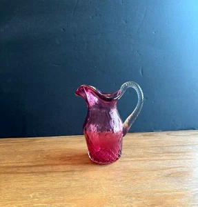 VINTAGE Chalet Rossi Cranberry Glass Clear Handle Pitcher Jug - Picture 1 of 12