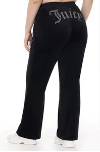 $104 JUICY by JUICY COUTURE Women’s Black Velour Pants With Rhinestones- Size 3X - Picture 1 of 11