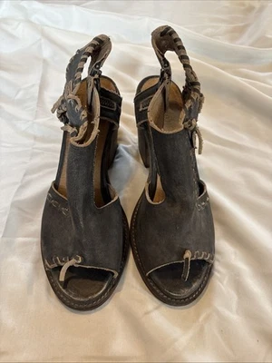 Farylrobin Loki Full Leather Chunky Heel Sandal Womens Size 7.5 Gray Black - Image 1 of 4