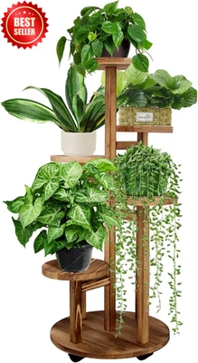 Estante de esquina con soporte para plantas de madera de 5 niveles para interiores y exteriores Foto 1 de 4