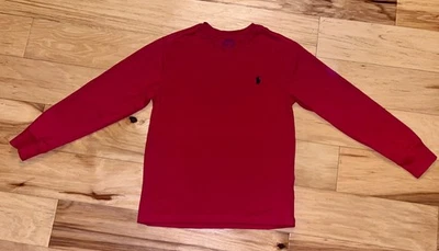 RALPH LAUREN 男孩红色 L/S V 领 T 恤,尺寸 10-12,状况完好 LD9 — 第 1/4 张图片