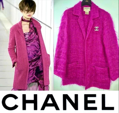 Chanel Vintage 1998 Barbie Purple Pink Mohair Fur Open Jacket 38 40 6 8 Coat S M - Image 1 of 4